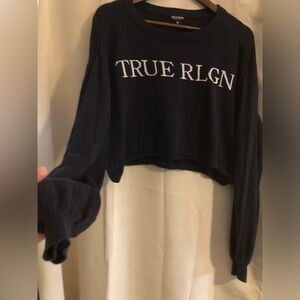 TRUE RELIGION | CROP LOGO SWEATER Dark Navy Blue